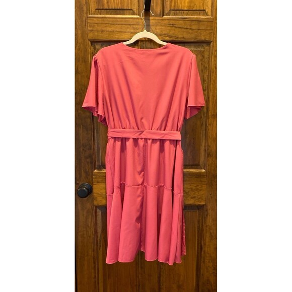 SHEIN Dress Plus size 2 XL Dark Pink Faux Wrap Tiered Style Flutter Sleeve - Picture 5 of 12